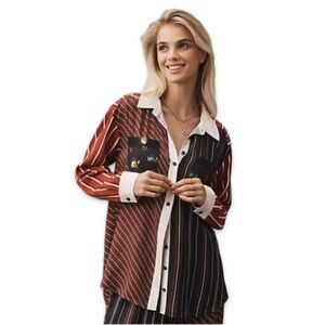 Maeve Anthropologie Silky Shirt Blouse In RED MOTIF Small new viscose fall
